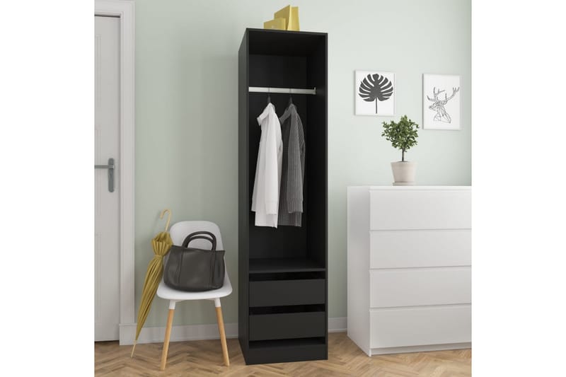 Garderob med lådor svart 50x50x200 cm spånskiva - Svart - Förvaring - Sko- & klädförvaring - Garderober & garderobssystem