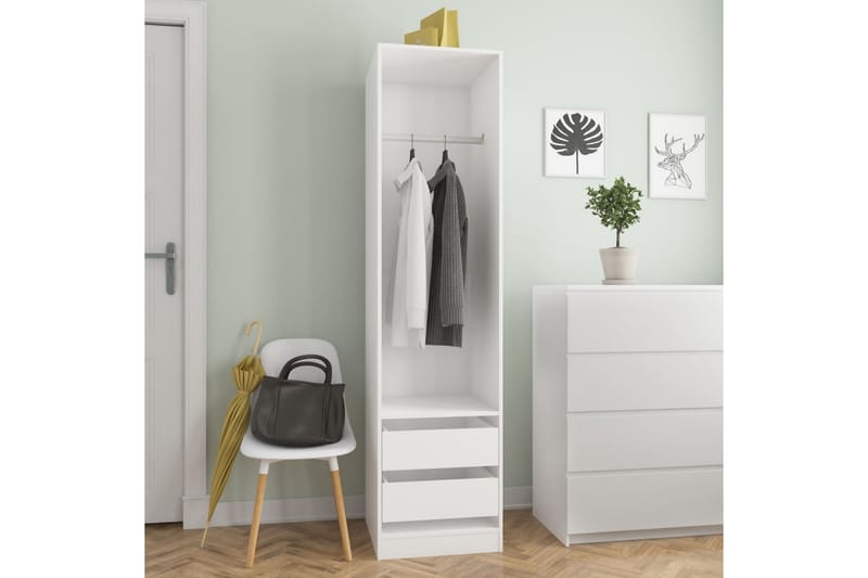 Garderob med lådor vit 50x50x200 cm spånskiva - Vit - Förvaring - Sko- & klädförvaring - Garderober & garderobssystem