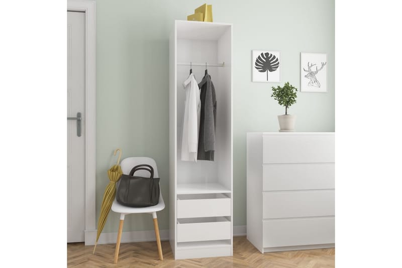 Garderob med lådor vit högglans 50x50x200 cm spånskiva - Vit - Garderober & garderobssystem