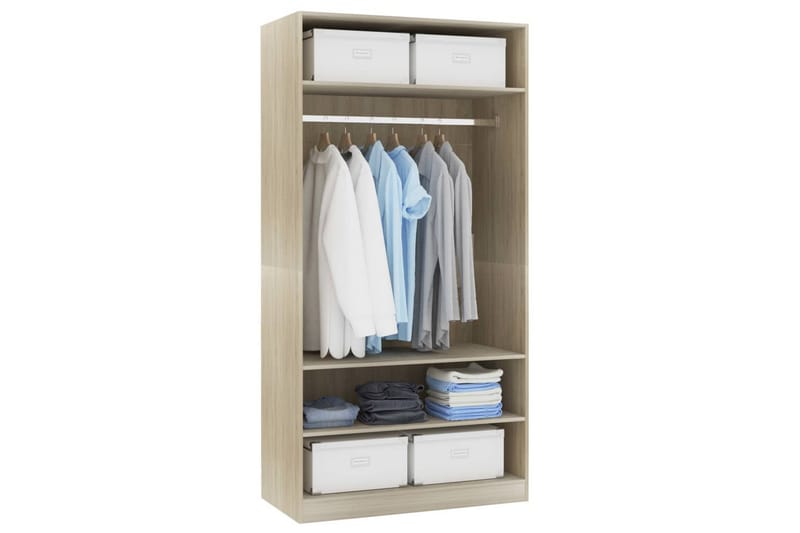 Garderob sonoma-ek 100x50x200 cm spånskiva - Brun - Förvaring - Sko- & klädförvaring - Garderober & garderobssystem