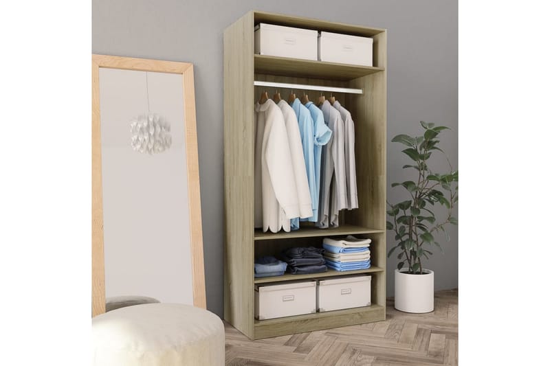 Garderob sonoma-ek 100x50x200 cm spånskiva - Brun - Förvaring - Sko- & klädförvaring - Garderober & garderobssystem