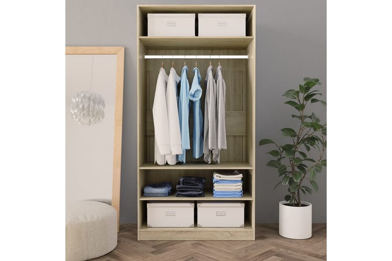 Garderob sonoma-ek 100x50x200 cm spånskiva - Brun - Förvaring - Sko- & klädförvaring - Garderober & garderobssystem