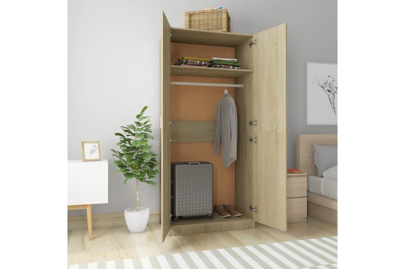 Garderob sonoma-ek 90x52x200 cm spånskiva - Brun - Förvaring - Sko- & klädförvaring - Garderober & garderobssystem