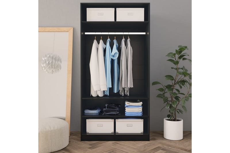 Garderob svart 100x50x200 cm spånskiva - Svart - Förvaring - Sko- & klädförvaring - Garderober & garderobssystem