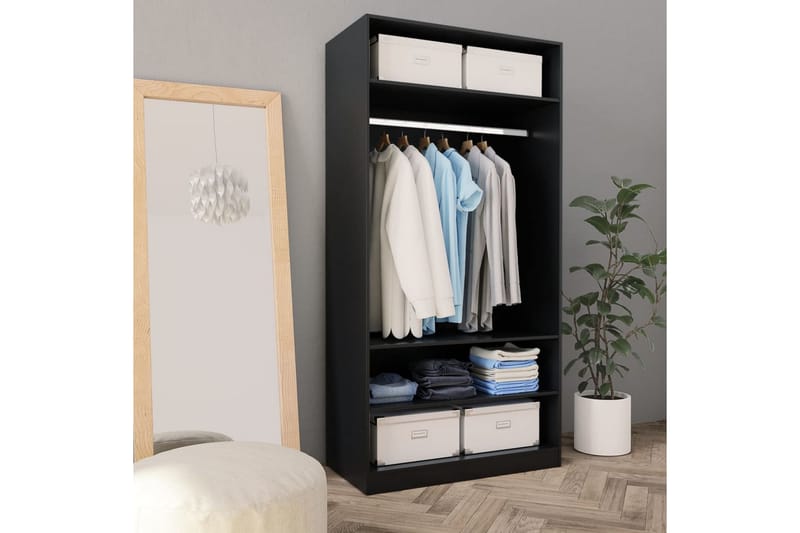 Garderob svart 100x50x200 cm spånskiva - Svart - Förvaring - Sko- & klädförvaring - Garderober & garderobssystem
