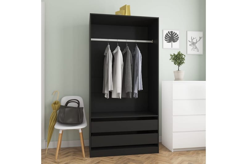 Garderob svart 100x50x200 cm spånskiva - Svart - Förvaring - Sko- & klädförvaring - Garderober & garderobssystem