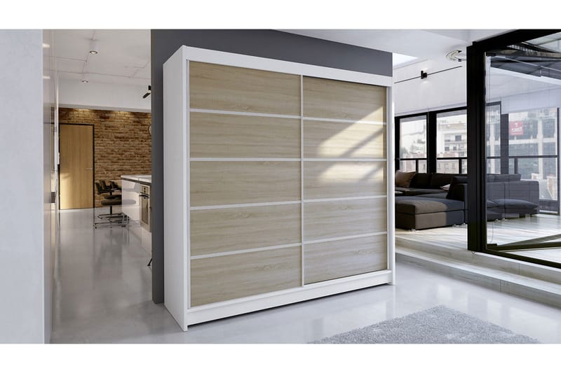 Garderob Talin - Vit/Ek - Förvaring - Skåp - Garderobsskåp