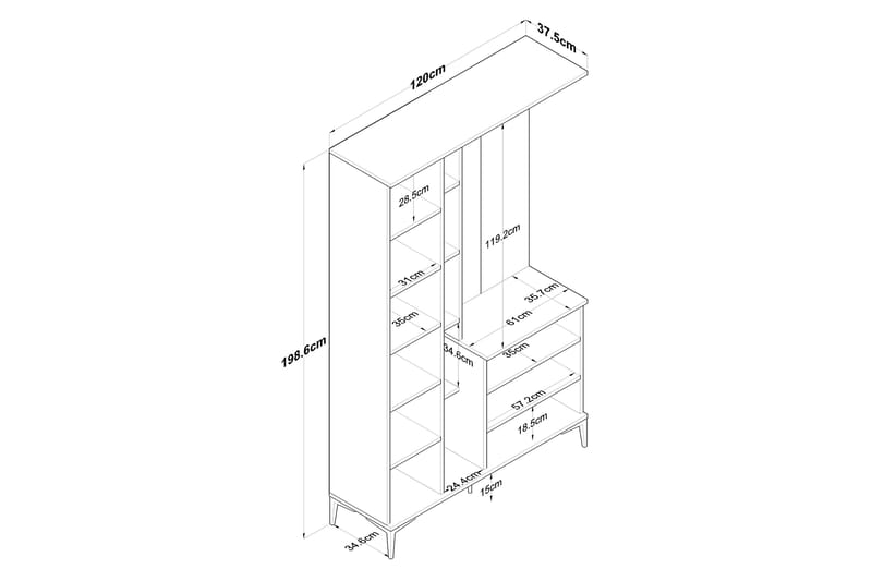 Lukkha Hallmöbel - Valnöt/Vit - Förvaring - Sko- & klädförvaring - Garderober & garderobssystem - Garderobsinredning - Backstativ