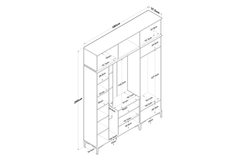 Lukkha Hallmöbel - Valnöt/Vit - Förvaring - Sko- & klädförvaring - Garderober & garderobssystem - Garderobsinredning - Backstativ