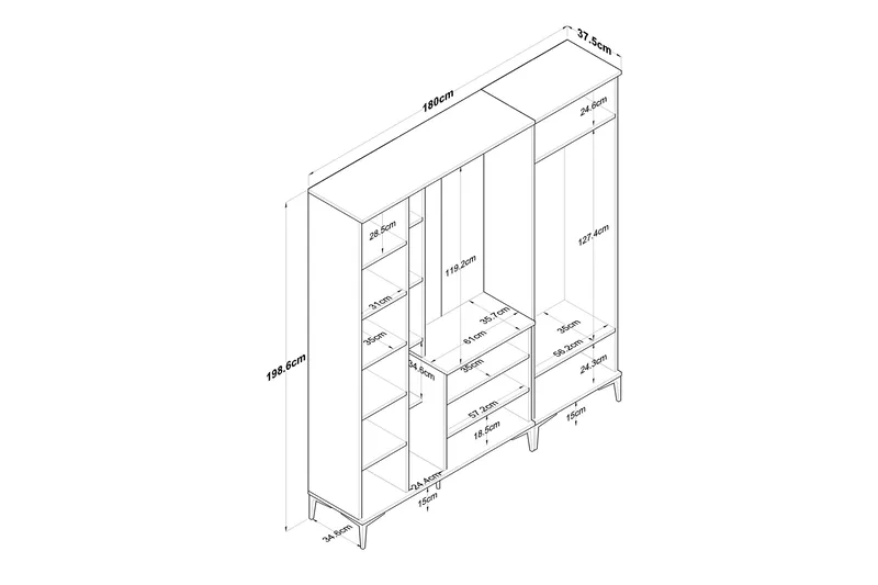 Lukkha Hallmöbel - Valnöt/Vit - Förvaring - Sko- & klädförvaring - Garderober & garderobssystem - Garderobsinredning - Backstativ