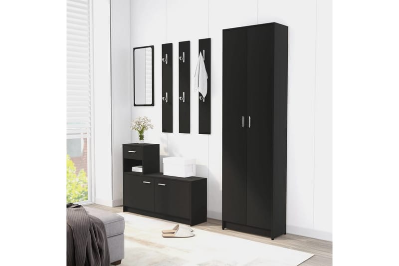 Hallgarderob svart 55x25x189 cm spånskiva - Svart - Förvaring - Sko- & klädförvaring - Garderober & garderobssystem