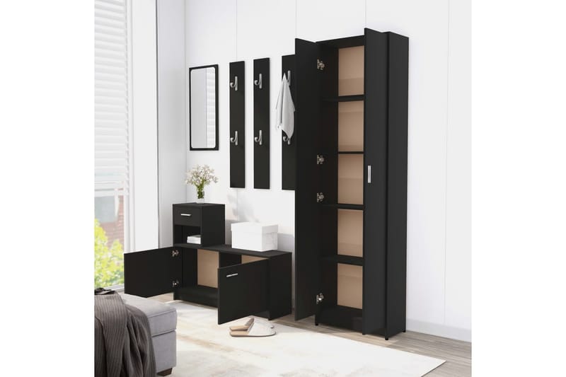 Hallgarderob svart 55x25x189 cm spånskiva - Svart - Förvaring - Sko- & klädförvaring - Garderober & garderobssystem