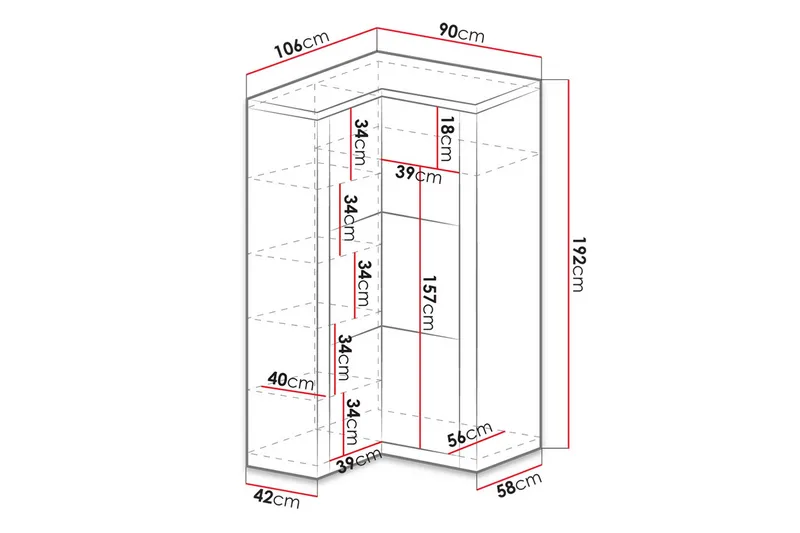 Indianapolis Garderob 106x58x192 cm - Ljus ask - Förvaring - Sko- & klädförvaring - Garderober & garderobssystem