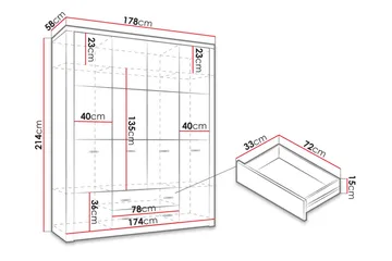 Indianapolis Garderob 178x58x214 cm - Ljus ask - Förvaring - Sko- & klädförvaring - Garderober & garderobssystem