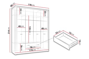 Indianapolis Garderob 178x58x214 cm - Vit - Förvaring - Sko- & klädförvaring - Garderober & garderobssystem
