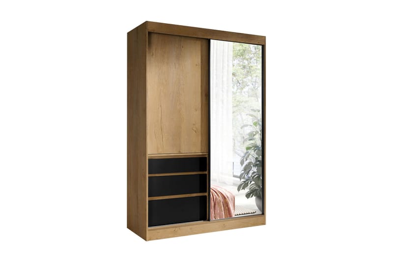 JA cmEL Garderob med Spegel 140x216x65  cm Svart - Förvaring - Sko- & klädförvaring - Garderober & garderobssystem