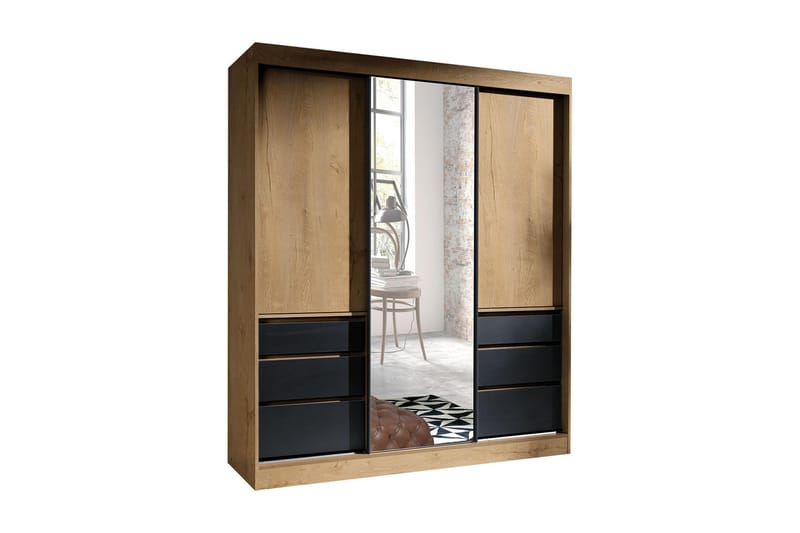 JA cmEL Garderob med Spegel 180x216x65  cm Svart - Förvaring - Sko- & klädförvaring - Garderober & garderobssystem