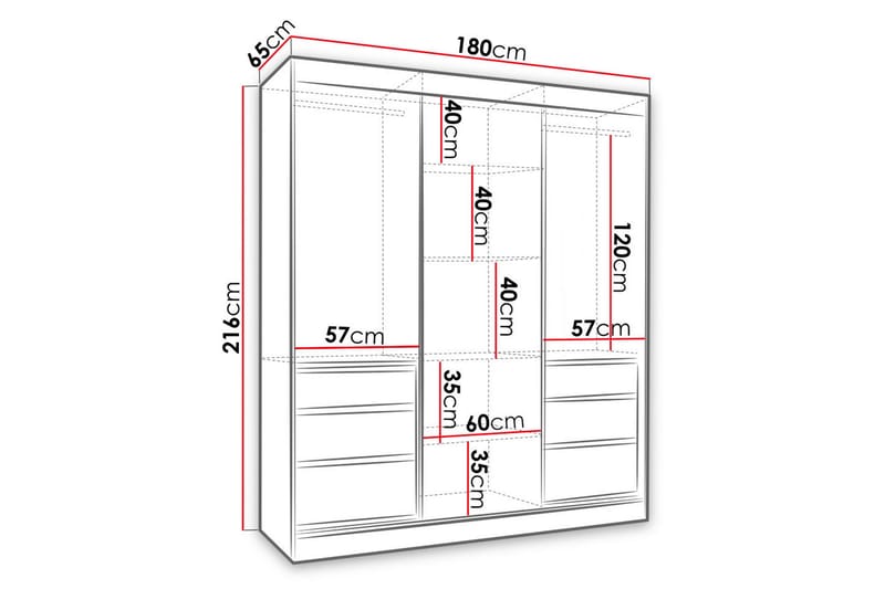JA cmEL Garderob med Spegel 180x216x65  cm Svart - Förvaring - Sko- & klädförvaring - Garderober & garderobssystem