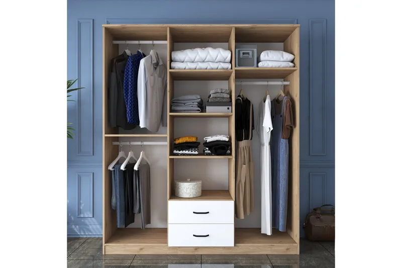 Jabhar Garderob 180x210 cm Brun/Vit - Hanah Home - Förvaring - Sko- & klädförvaring - Garderober & garderobssystem