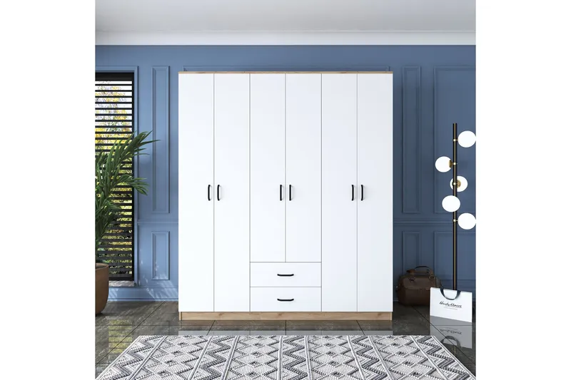 Jabhar Garderob 180x210 cm Brun/Vit - Hanah Home - Förvaring - Sko- & klädförvaring - Garderober & garderobssystem