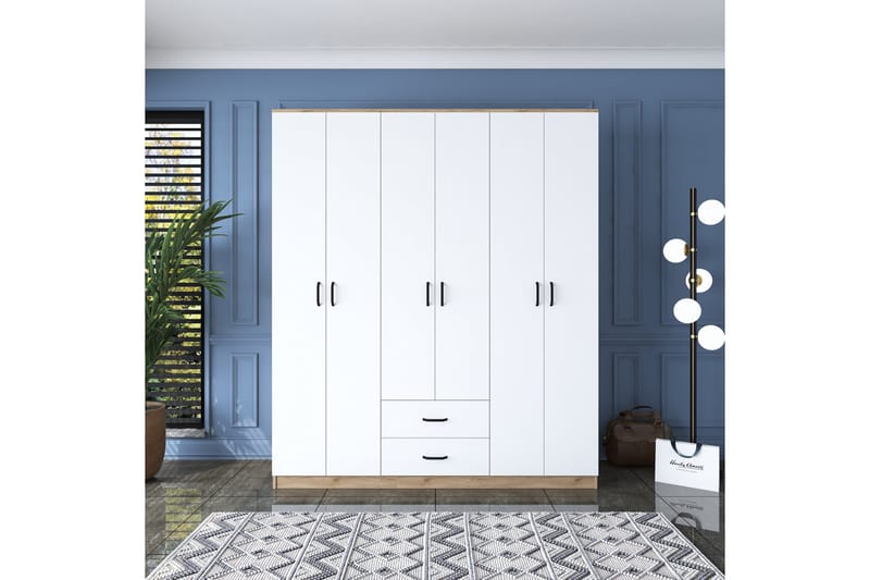 Jabhar Garderob 180x210 cm Brun/Vit - Hanah Home - Förvaring - Sko- & klädförvaring - Garderober & garderobssystem