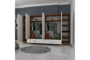 Jaitun Garderob 243x181 cm Vit/Brun - Hanah Home - Förvaring - Sko- & klädförvaring - Garderober & garderobssystem