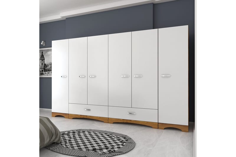 Jaitun Garderob 243x181 cm Vit/Brun, Hanah Home