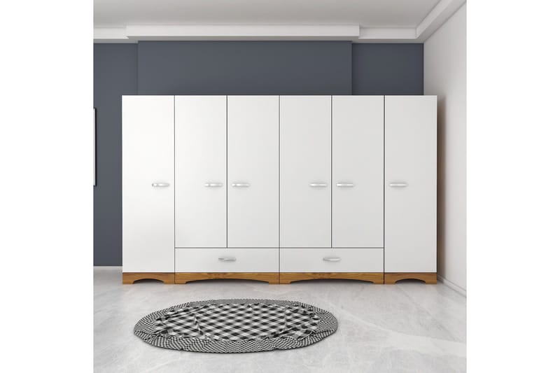 Jaitun Garderob 243x181 cm Vit/Brun - Hanah Home - Förvaring - Sko- & klädförvaring - Garderober & garderobssystem