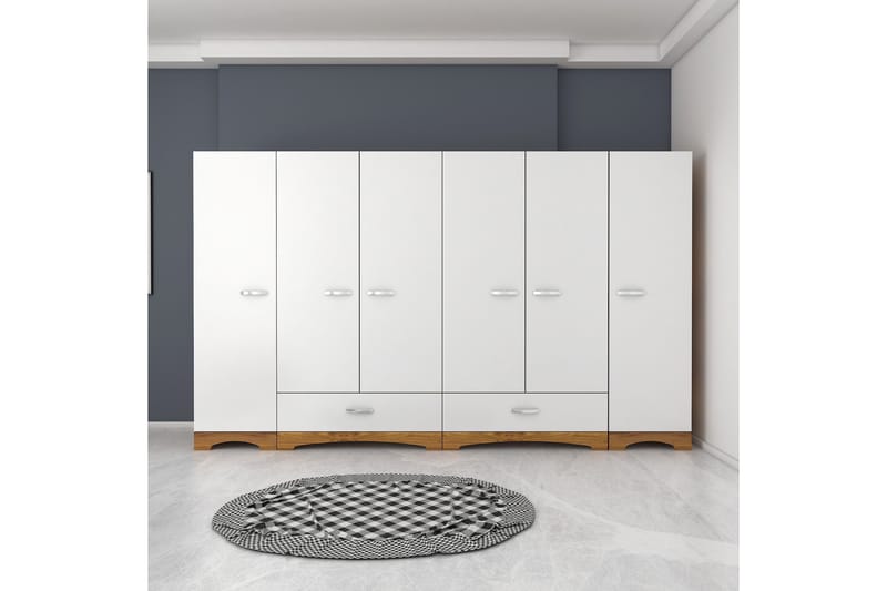 JAITUN Garderob 243x181 cm Vit/Brun - Förvaring - Sko- & klädförvaring - Garderober & garderobssystem