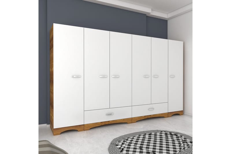 JAITUN Garderob 243x181 cm Vit/Brun - Förvaring - Sko- & klädförvaring - Garderober & garderobssystem