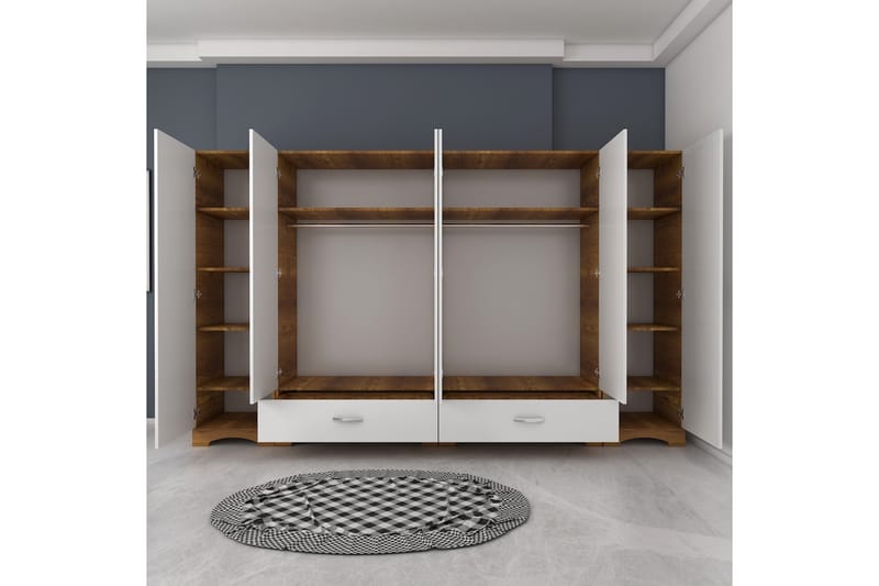 JAITUN Garderob 243x181 cm Vit/Brun - Förvaring - Sko- & klädförvaring - Garderober & garderobssystem