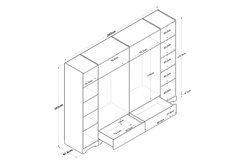 JAITUN Garderob 243x181 cm Vit/Brun - Garderober & garderobssystem