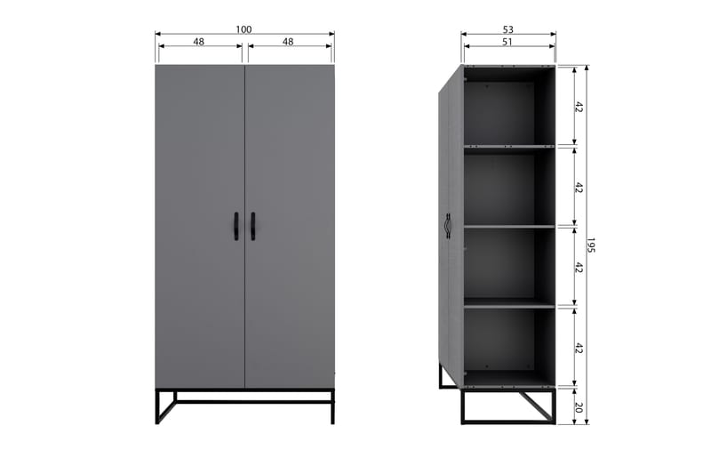 KAJE Garderob 100x195 cm Grå/svart - Förvaring - Sko- & klädförvaring - Garderober & garderobssystem