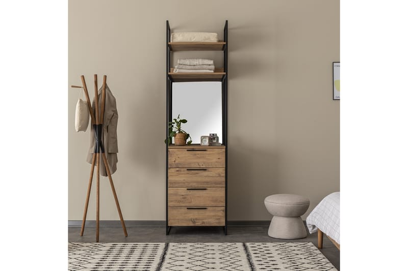 KNIGH Garderob 52x64 med Spegel 4 Skåp Natur - Förvaring - Sko- & klädförvaring - Garderober & garderobssystem