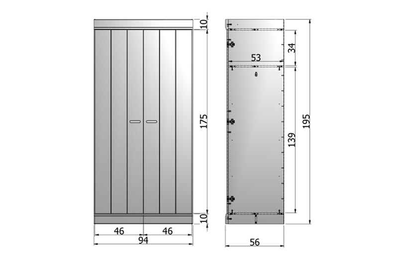 KOTONE Garderob 94 2 Dörrar Vit Tall - Förvaring - Sko- & klädförvaring - Garderober & garderobssystem