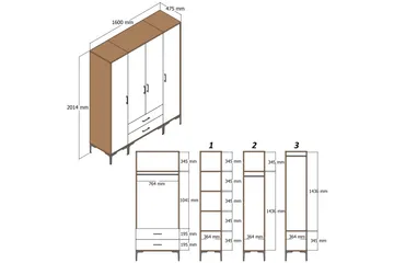 Kumsal Garderob 160 cm - Antracit - Förvaring - Sko- & klädförvaring - Garderober & garderobssystem
