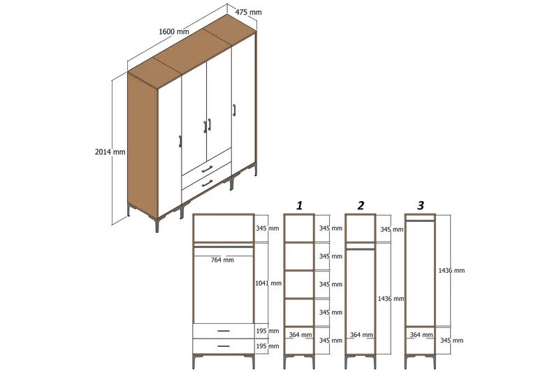 Kumsal Garderob 160 cm i Valnötsutseende - Brun - Förvaring - Sko- & klädförvaring - Garderober & garderobssystem