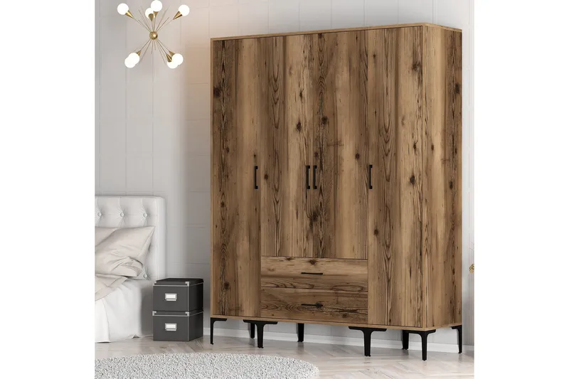 Kumsal Garderob 160 cm - Valnöt - Förvaring - Sko- & klädförvaring - Garderober & garderobssystem