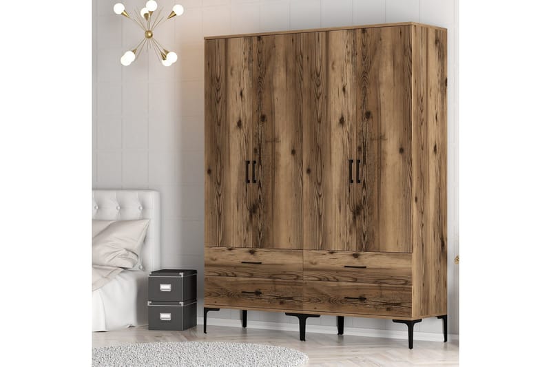 Kumsal Garderob 160 cm - Valnöt - Förvaring - Sko- & klädförvaring - Garderober & garderobssystem