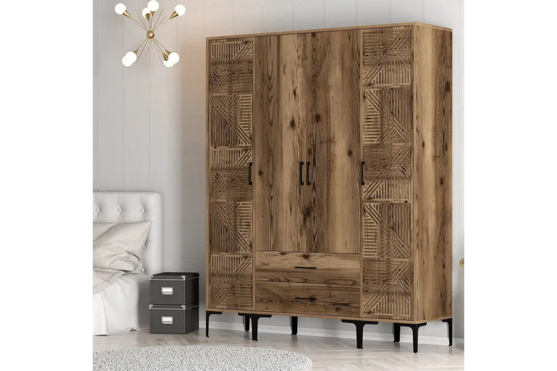 Kumsal Garderob 160 cm - Valnöt - Förvaring - Sko- & klädförvaring - Garderober & garderobssystem