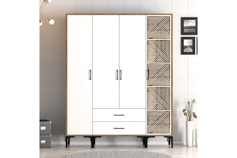 Kumsal Garderob 160 cm, Vit/Brun