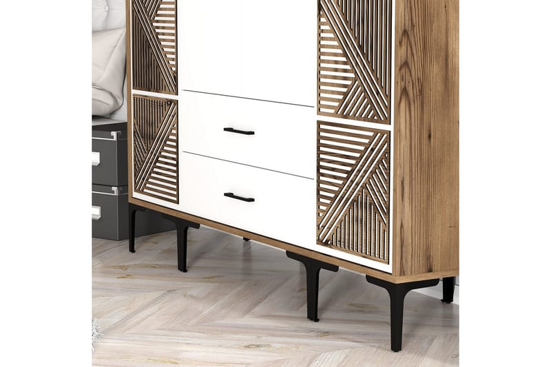 Kumsal Garderob 160 cm - Vit/Brun - Förvaring - Sko- & klädförvaring - Garderober & garderobssystem