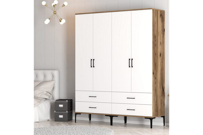 Kumsal Garderob 160 cm - Vit/Brun - Förvaring - Sko- & klädförvaring - Garderober & garderobssystem