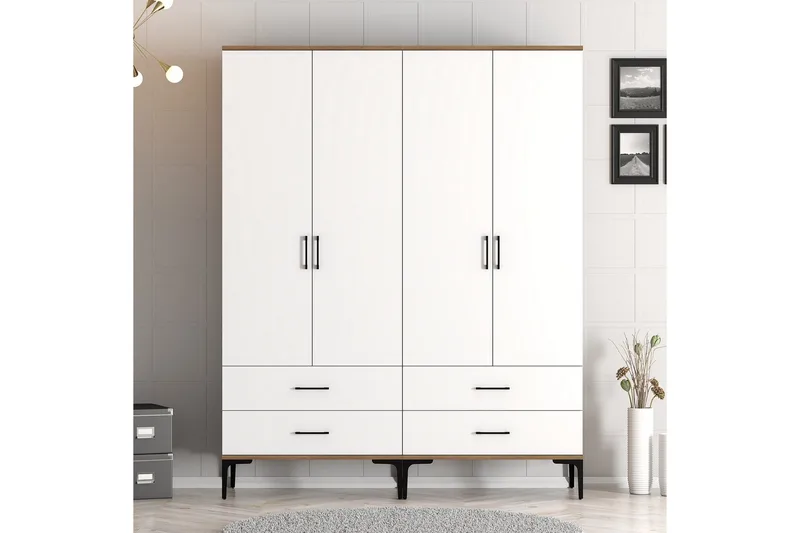 Kumsal Garderob 160 cm, Vit/Brun