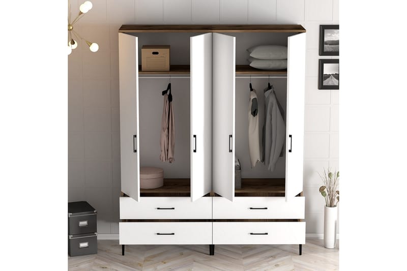 Kumsal Garderob 160 cm - Vit/Brun - Förvaring - Sko- & klädförvaring - Garderober & garderobssystem