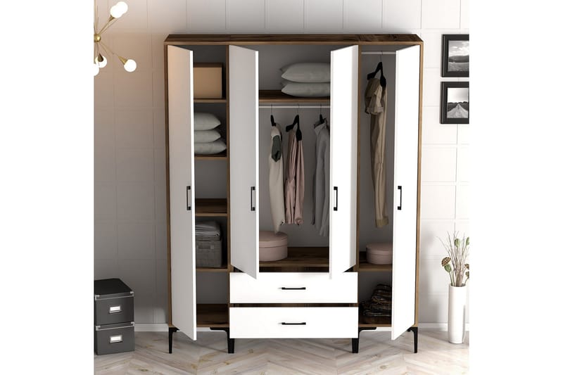 Kumsal Garderob 160 cm - Vit/Brun - Förvaring - Sko- & klädförvaring - Garderober & garderobssystem