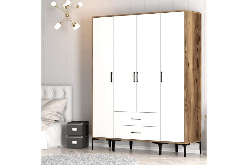 Kumsal Garderob 160 cm - Vit/Brun - Förvaring - Sko- & klädförvaring - Garderober & garderobssystem