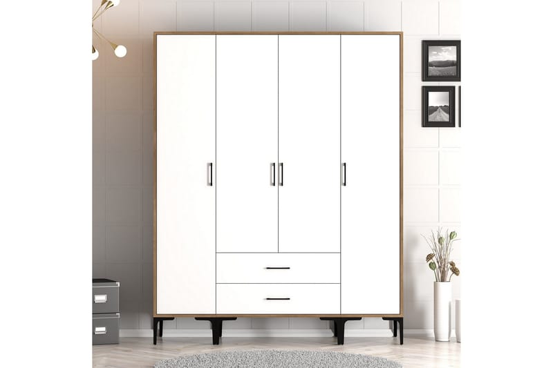 Kumsal Garderob 160 cm, Vit/Brun