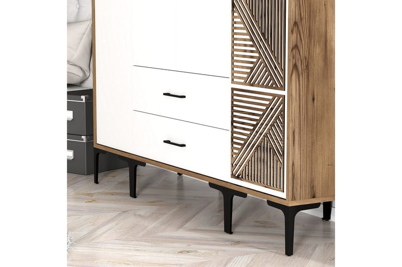 Kumsal Garderob 160 cm - Vit/Brun - Förvaring - Sko- & klädförvaring - Garderober & garderobssystem