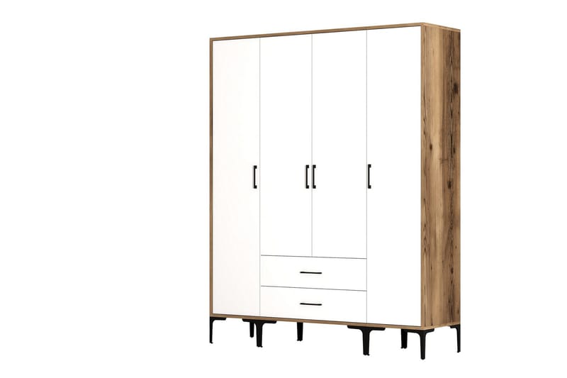 Kumsal Garderob 160 cm - Vit/Brun - Förvaring - Sko- & klädförvaring - Garderober & garderobssystem